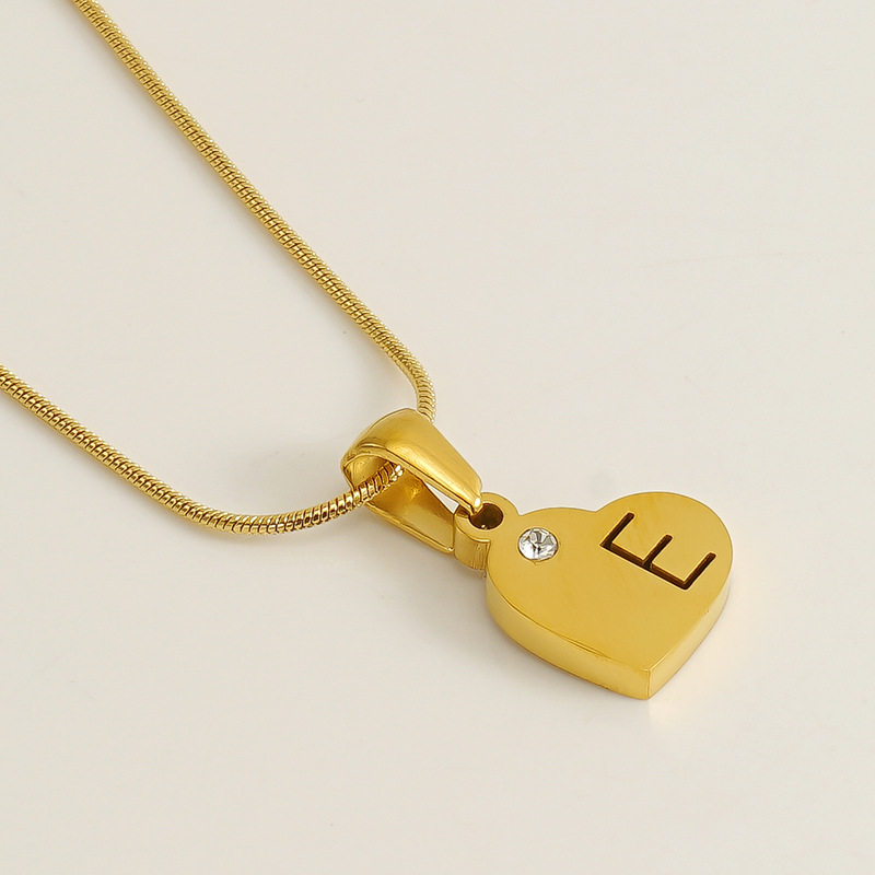 Collier avec pendentif unisexe en acier inoxydable plaqué Couleur or 18 carats avec lettre E simple, série 1 pièce h5 